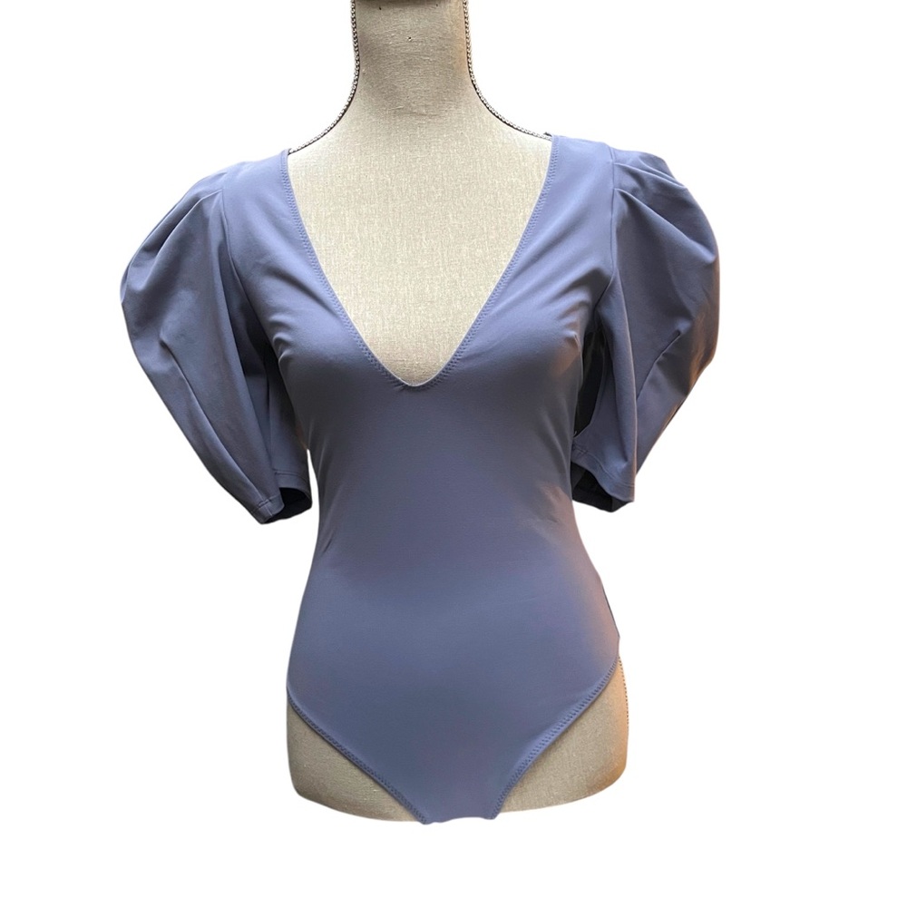 Intimately Free People Women’s Puff Sleeve Bodysuit, Purple, size Small